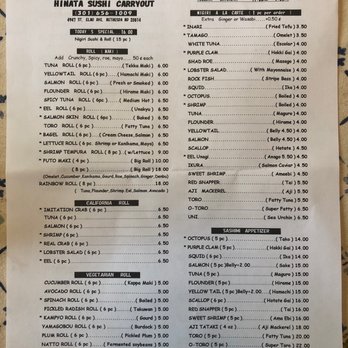 Hinata Sushi Carry Out menu 1