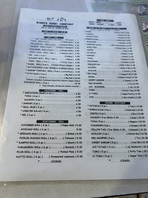 Hinata Sushi Carry Out menu 2