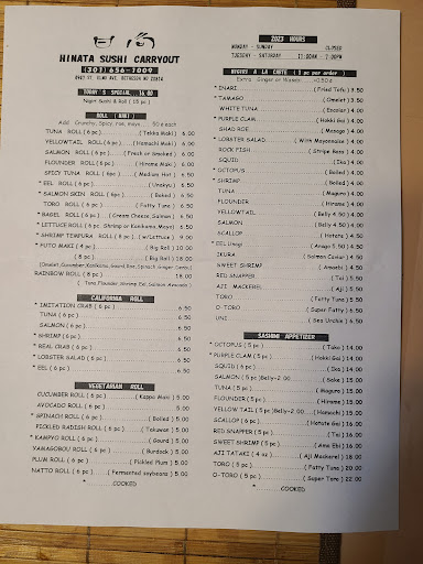 Hinata Sushi Carry Out menu 6